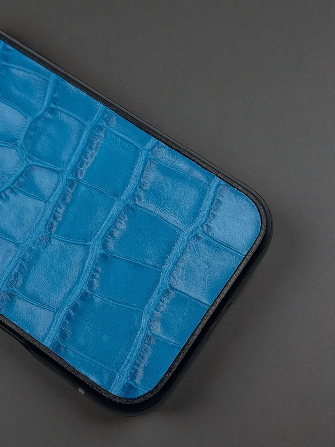 Чохол для iPhone з натуральної італійської шкіри блакитний SO-001 фото