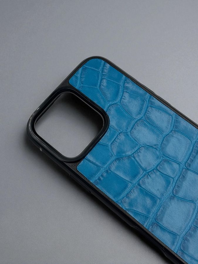 Чохол для iPhone з натуральної італійської шкіри блакитний SO-001 фото