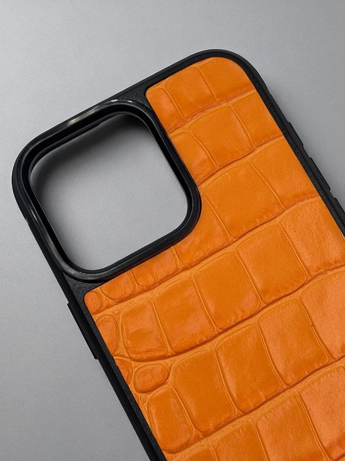 Чохол для iPhone з натуральної італійської шкіри оранжевий SO-003 фото