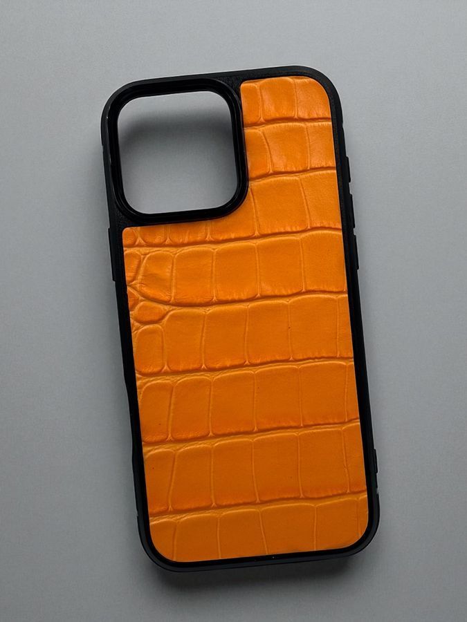 Чохол для iPhone з натуральної італійської шкіри оранжевий SO-003 фото