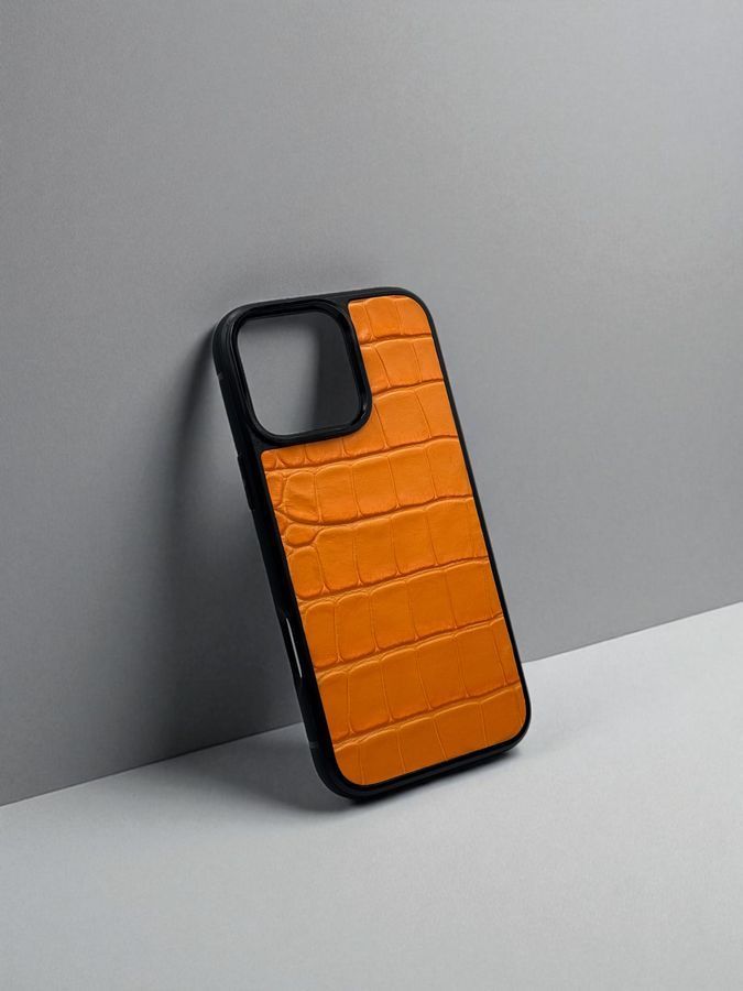 Чохол для iPhone з натуральної італійської шкіри оранжевий SO-003 фото