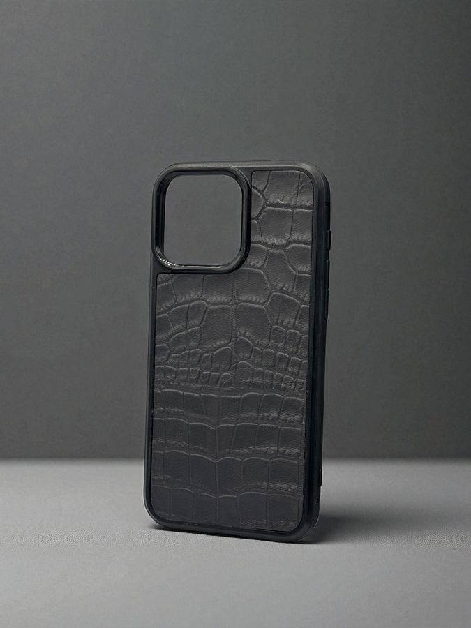 Чехол для iPhone из натуральной итальянской кожи серый SO-010 фото