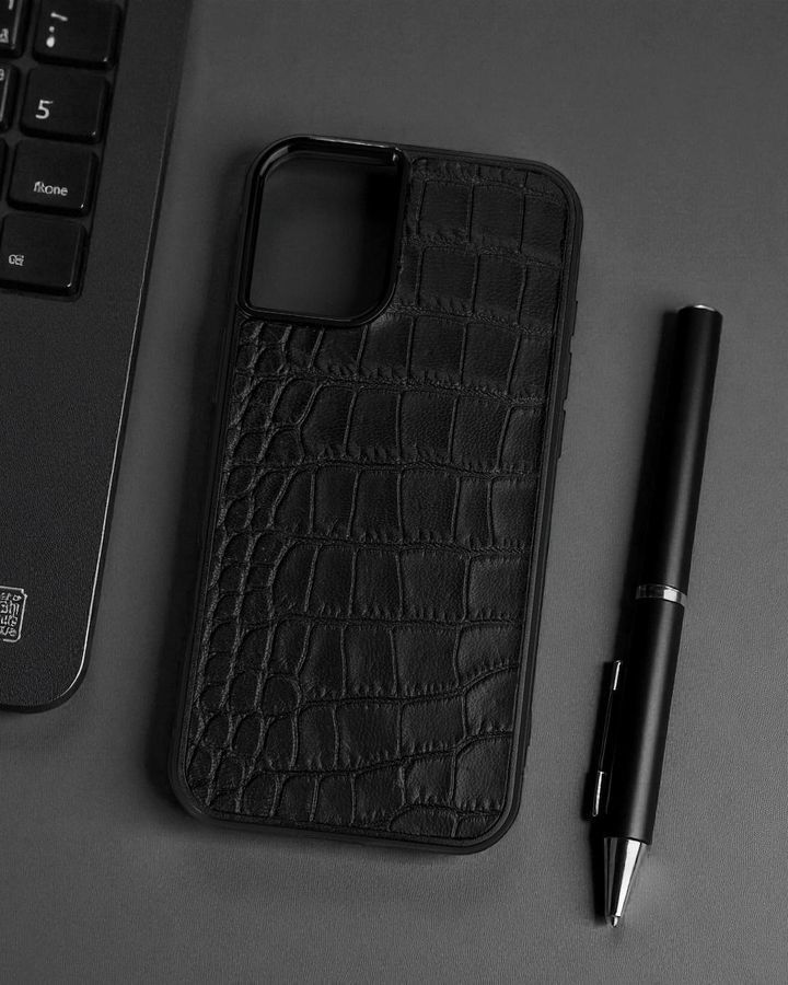 Чохол для iPhone з натуральної італійської шкіри чорний SO-012 фото