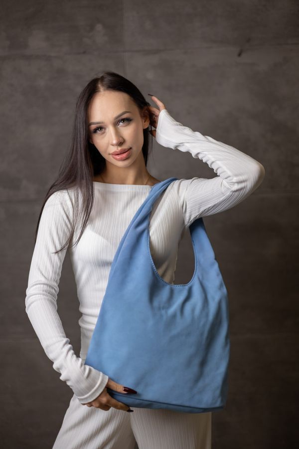 Женская сумка-шопер из натуральной замши голубой SW160-6 фото