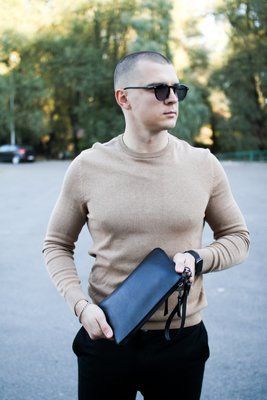 Шкіряний клатч із натуральної зернистої шкіри SKILL чорний SKL-017-2 фото